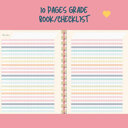Undated Teacher Planner 8.5 x 11-12 Months & 52 Weeks | Colorful School Supplies Cover | Monthly & Weekly Lesson Plan Book with Stickers, Storage Pocket & Snap-In Bookmark | Classroom Organizer