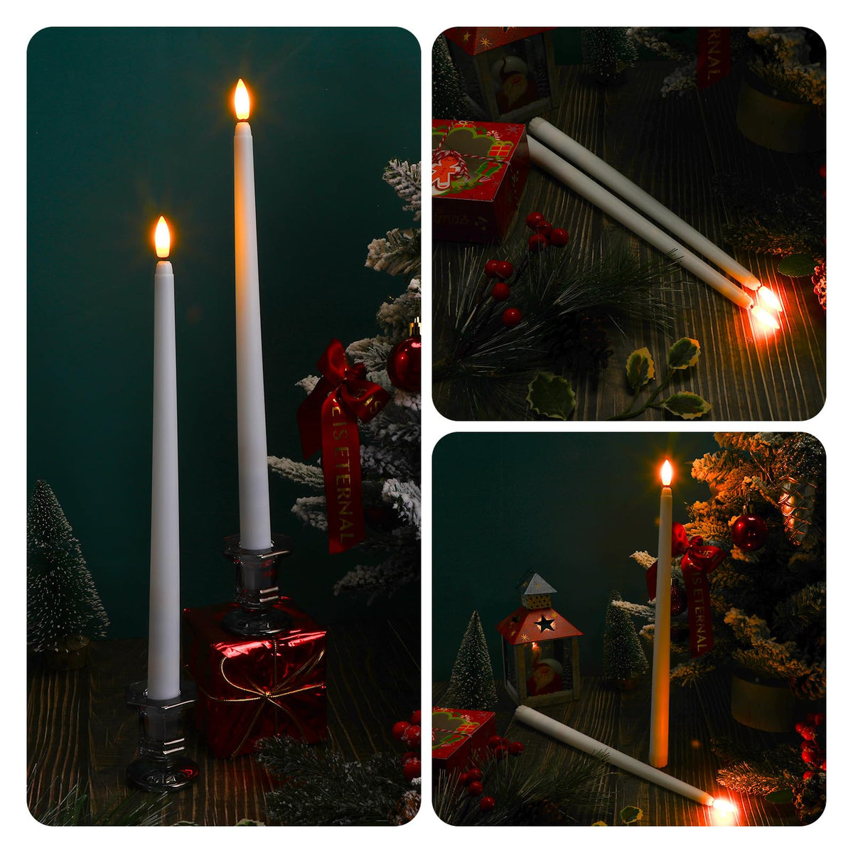 Baquler 100 Pcs Extra Long Flameless Taper Candles 12.4 inch Battery Operated Taper Candle Bulk LED Flickering White Candlesticks for Wedding Church Table Centerpiece Halloween Christmas Party Decor
