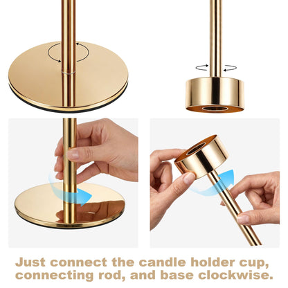 C COMCROSFLY Gold Candle Holders Set of 3, Elegant Glass Hurricane Candlestick Holders for Table Centerpiece, Wedding Decor, Modern Tall Candle Stick Holder for Dining Table, Home Decoration