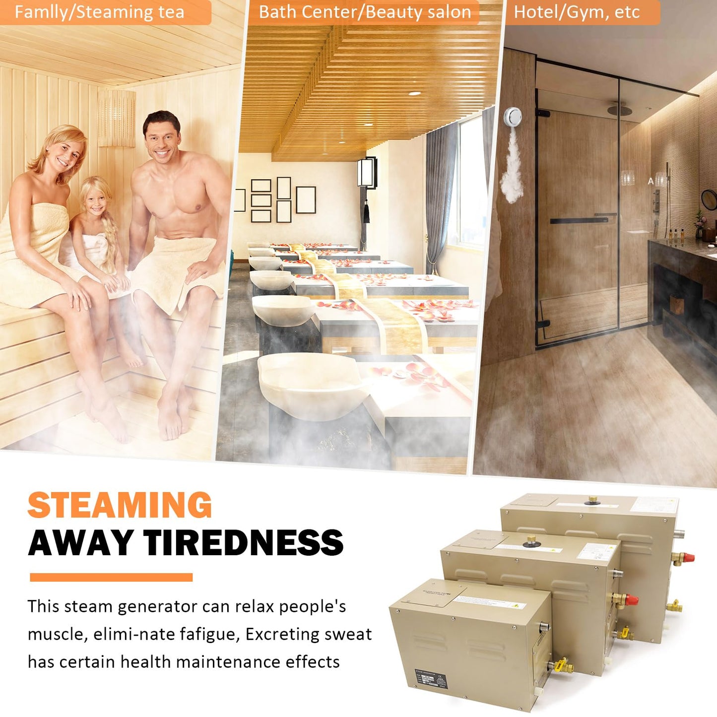TONGTONGFA,Steam shower generator,9kw Household-Commercial,Steam shower generator kit, with self-draining system,Temperature adjustable 95-131°F,Applicable space 315～350ft3(9KW)