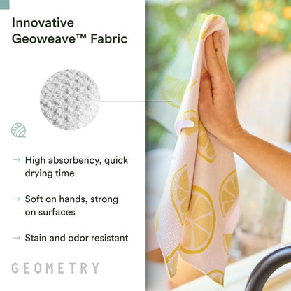 GEOMETRY Tea Towels – Spring & Summer Collection – Quick-Dry, Ultra-Absorbent, Reusable Microfiber Kitchen Towels for Drying & Cleaning - Main Squeeze - 2 Pack