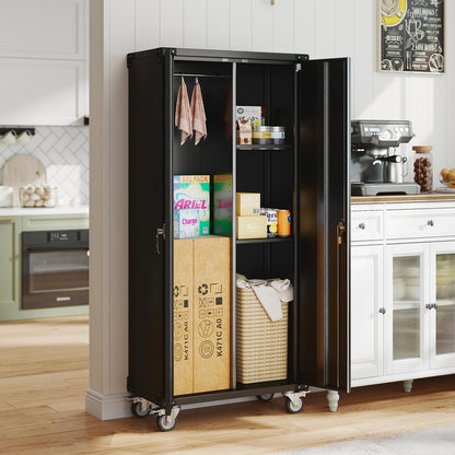 DUMOS 72" Metal Garage Storage Cabinet with Wheels, Tall Rolling Steel Tool Cabinet with Adjustable Shelves and Locking Doors, Lockable File Cabinet for Garage, Home, Office, Warehouse, Black