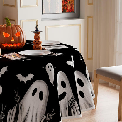 XCHI Spooky Black Ghost Halloween Tablecloth Rectangle Washable Table Covers for Indoor Outdoor Dining Home Party Decorations Table Cloth 60x84 Inch