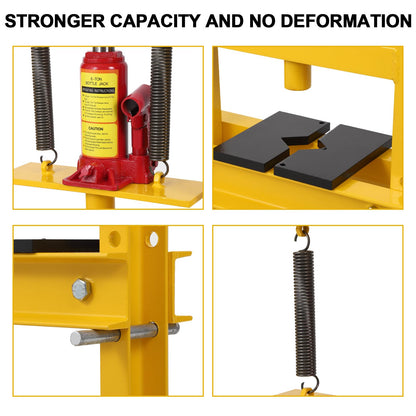 GarveeTech Hydraulic Press 6 T Hydraulic Shop Press, H-Frame Garage Floor Benchtop Press Adjustable Shop Press with Plates, Adjustable Working Table Height, for Gears and Bearings, Yellow