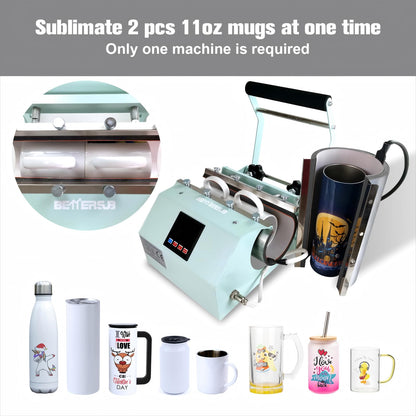BetterSub 3in1 Tumbler Mug Heat Press Machine 30 OZ 20 OZ 16 OZ Sublimation Straight Skinny Tumbler Mug 3 OZ 1.5 OZ Shot Glass,11 OZ 15 OZ 16 OZ Sublimation Mug Heat Transfer (3in1 Teal)