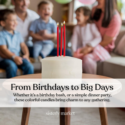 Sisterly Market 20 Count Tall Skinny Red Solid Birthday Cake Candles for Birthday Wedding Party Cakes Decorations