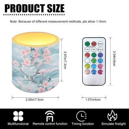 Cozeyat Marbel Cherry Blossoms Convenient Flameless Candles 4 Pack Battery Operated LED Pillar Candles with Remote Control Timer Waterproof for Indoor Outdoor All Uses