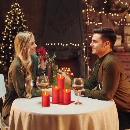NURADA Outdoor Flameless Candles with Remote Timer - Waterproof Realistic Flickering LED Pillar Electric Battery Operated Fake Candle for Home Wedding Christmas Decor - 3 Pack Red(D3”H4”6”8”)