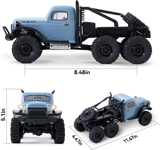 EAZYRC FMS Rochobby 1/10 Atlas Ready Set RC Crawler RC Truck 4X4 with Lighting 2.4GHz RadioBall Bearing Metal-Gear Full4 Link SuspensionRapid Separation Car Body for Adult (1/18 Blue)