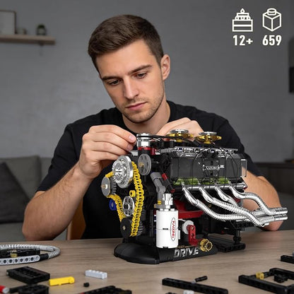 HIGH GODO V8 Engine Model Kit that Runs Mini Engine Building Set Visible Car Engine Model Kits with Motor Lights &amp App Control STEM Toys Gifts for Adults Teens Age 14+ (659 PCS)