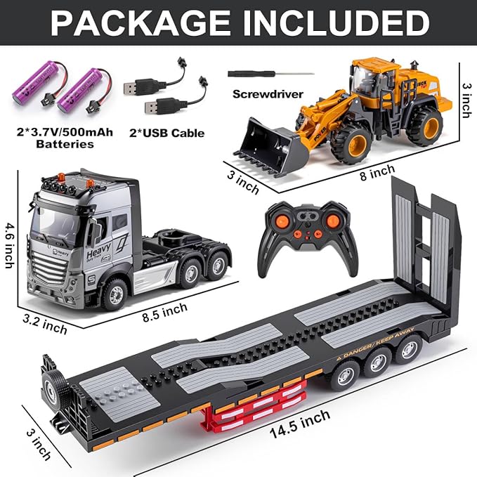 9 Channel RC Semi Truck Metal Cab 2.4Ghz Remote Control Truck and Trailer with Lights and Sounds Birthday Gift for Kids Boys 14.6