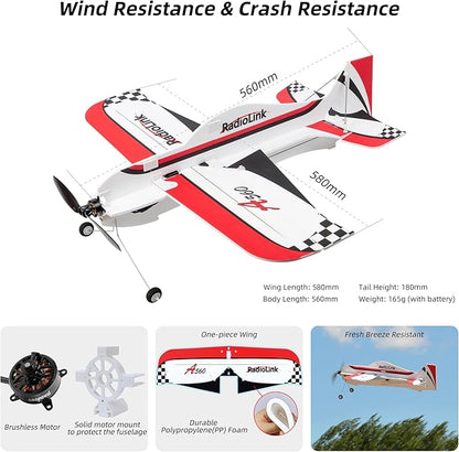 Radiolink A560 Plug &amp Play (PNP) 3D RC Airplane 580mm Wingspan with 6 Flight Modes 4 Channels Gyro Byme-A Flight Controller Brushless Motor&ampESC for Beginner &amp Experienced (No Radio/Recei
