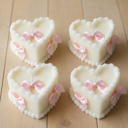 SRCVYLT 4 Pcs Bow Heart Scented Candle Set Rose Fragrance Soy Wax Scented Candle with Fixed Bow Decor for Valentine's Day Party Bedroom Room Table