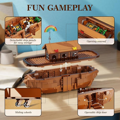 Noah's Ark Building Blocks Set - 845 PCS Deluxe Bible Story Model Kit for Adults Boys &amp Girls Interactive Religious Construction Toy Ideal Christian Gift for Birthday Baptism &amp Easter