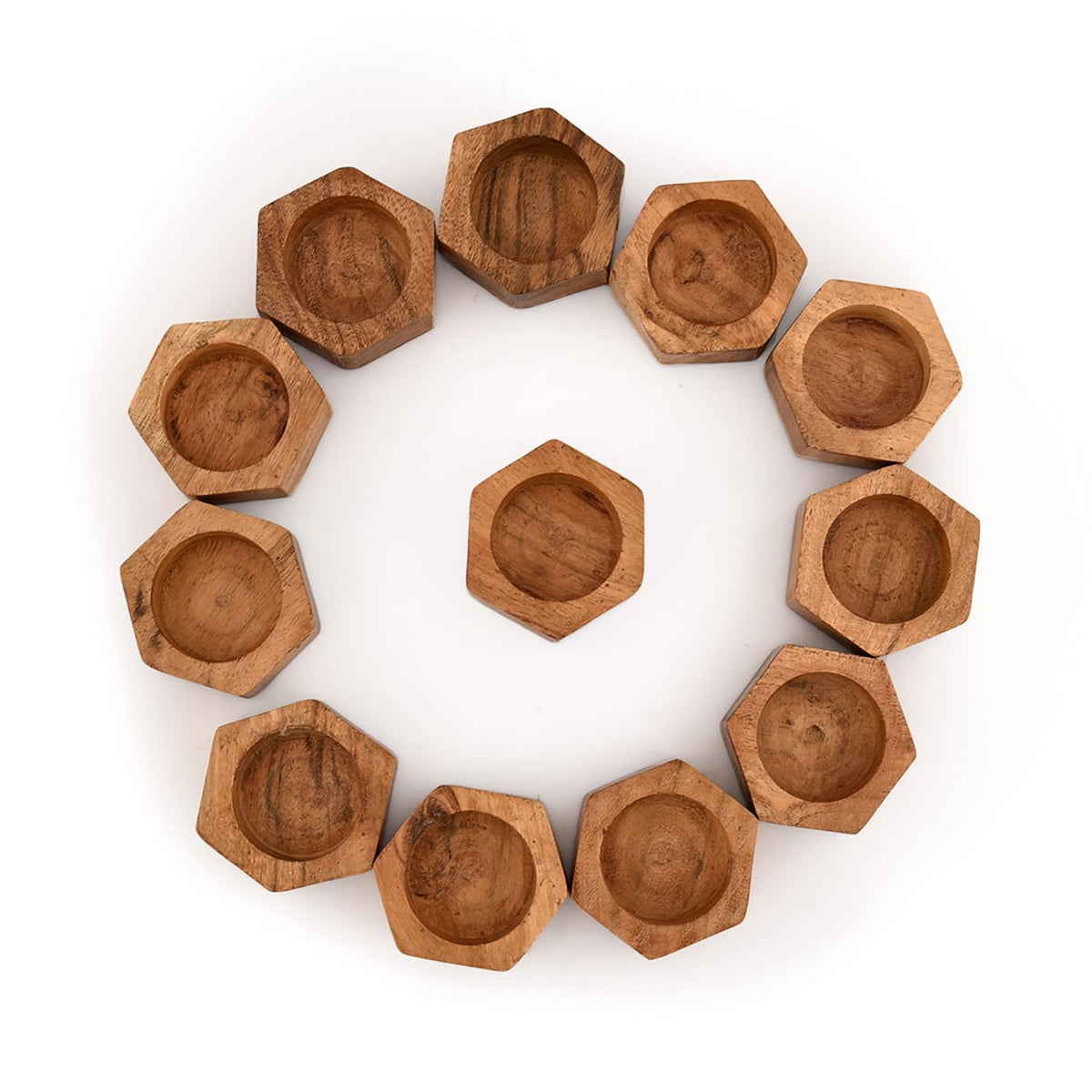 Kaizen Casa Tea Light Holder Acacia Wood Set of 12 Centerpieces for Dining Table Wedding Party Birthday Holiday Decoration (2.25" x 2.25" x 1"), (Set of 12)