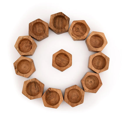 Kaizen Casa Tea Light Holder Acacia Wood Set of 12 Centerpieces for Dining Table Wedding Party Birthday Holiday Decoration (2.25" x 2.25" x 1"), (Set of 12)