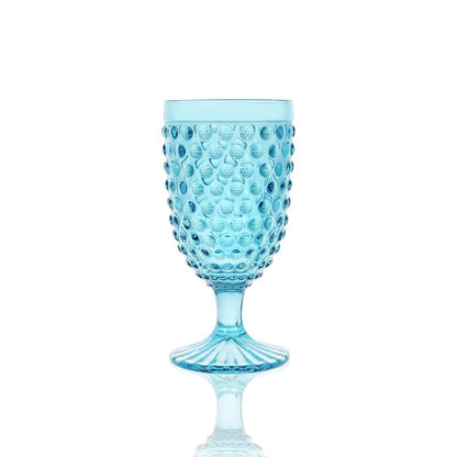 G Light Blue Hobnail Drinking Glasses 13 oz 6 Set, Premium Vintage Hobnail Goblet Glasses For Beverage, Wine, Soda, Iced tea In Dinner Parties, Wedding. Gift idea, Dishwasher Safe
