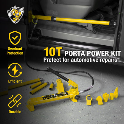 YELLOW JACKET 10 ton Porta Power Kit Hydraulic Ram Jack Pusher Puller Auto Body Frame Repair Tool with Blow Mold Carrying Storage Case for Car Repair,Truck,Farm