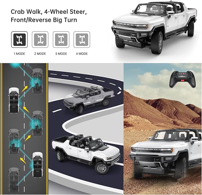 RASTAR Remote Control Car 1/16 Scale GMC Hummer EV Pickup RC Car Electric Off-Road Monster RC Hummer Truck for Kids Boys White 2.4G