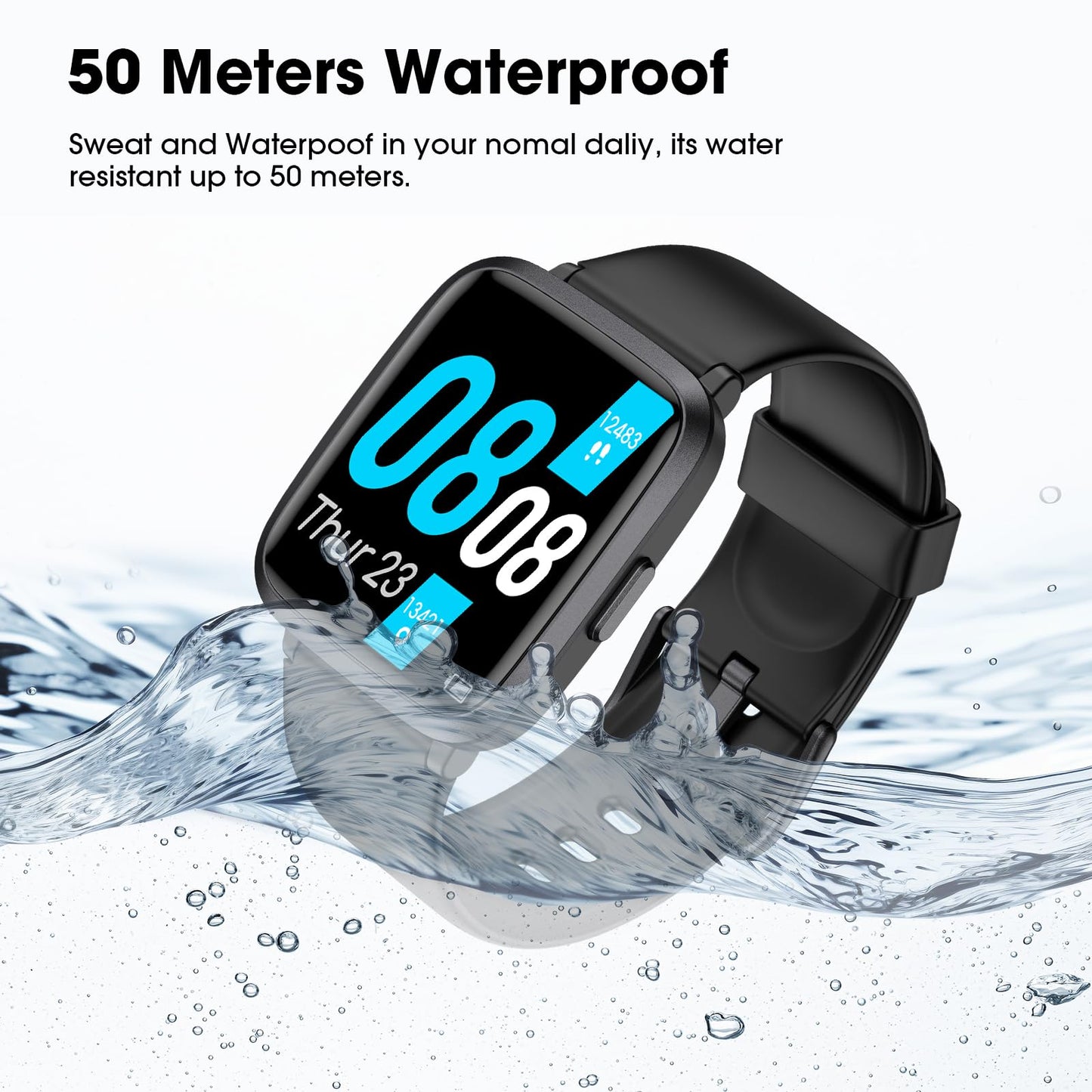 POIUZET Fitness Tracker, Fitness Watch with Blood Oxygen, Blood Pressure & Heart Rate Monitor, Steps Calories Counter, Sleep Monitor, Pedometer 50 Meters Waterproof, Smart Watch for Android iPhones