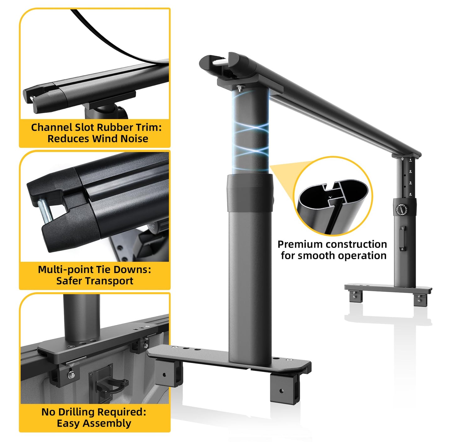 TRUMGETA Ladder Rack for Truck, 800 LBS Capacity Truck Bed Rack, 19"-25" Height-Adjustable Aluminum Truck Ladder Racks, Fit for Large-Size Pickup Ford F150/Ram 1500/Chevy Silverado/Sierra No Bed Rails