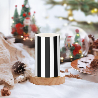 ALAZA White Black Stripe Flameless Candles Flickering LED Candles with Remote Timer Battery Operated Pillar Candles Set of 2 for Dinner Holiday Decor