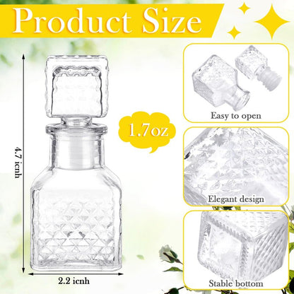Chuangdi 24 Pcs Mini Glass Wine Bottles 1.7oz Glass Patron Bottles with Stopper Decorative Tequila Bottle for Whiskey Vanilla Extract Champagne Wedding Baby Shower Party Favors(Square Style)