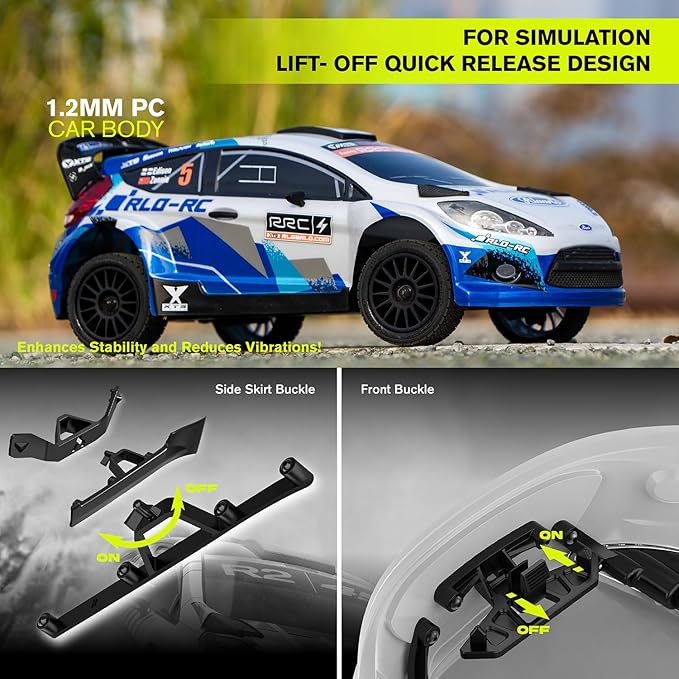 CROBOLL RLAARLO 1/10 Brushless Carbon Fiber RC Drift Cars for Adults with Gyro Max 50 mph Fast RC Rally Car 2.4Ghz All Terrain Remote Control Car 4x4 Hobby RTR RC Truck（Blue &amp White）