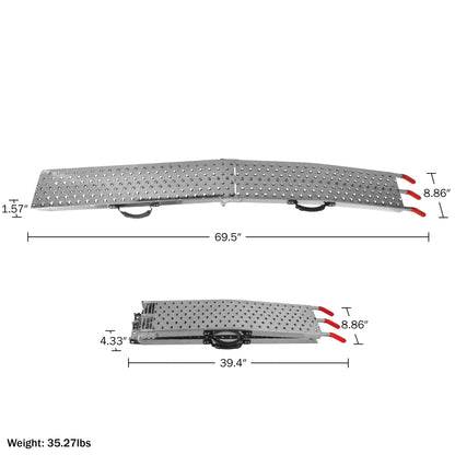 Loading Ramps - Set of Two 69-Inch Folding Ramps for ATVs, Motorcycles, Mowers, Carts, and More - 2200lb Combined Capacity Car Ramp Set by Stalwart