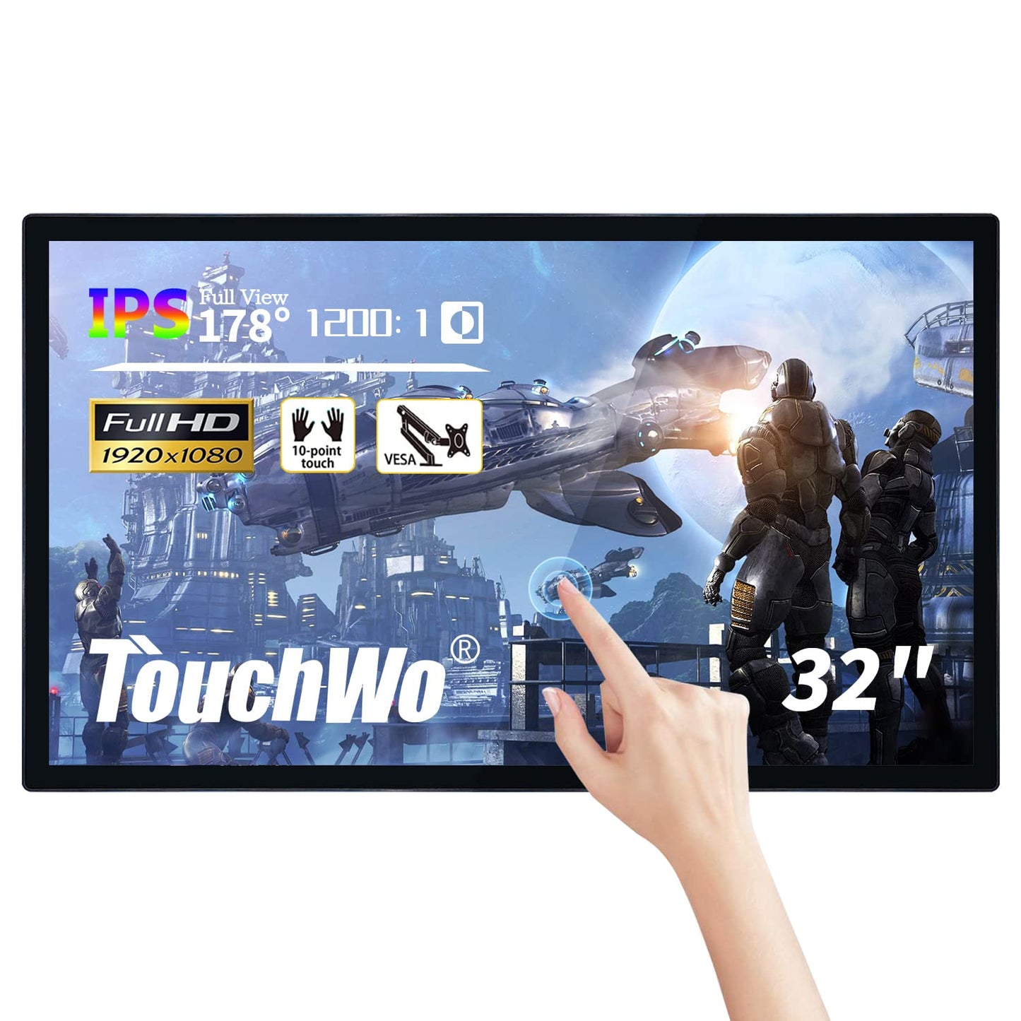 TouchWo 32 inch Interactive Touchscreen Monitor, Smart Board with 16:9 Display 1080P, Android 11 Touchscreen Electronic Whiteboard for Office and Classroom, RAM 2G & ROM 32G