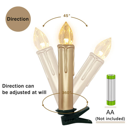 Gedengni Flameless LED Taper Candles with Clips, 4” Battery Operated Window Candles with Remote Timer Mini LED Chandelier Candlesticks for Home Decor Wedding Church Party & Tree Lighting,10 Pack,Gold