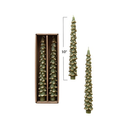 Creative Co-Op Golden-Tipped Elegance Tree Shaped Taper Candles, Evergreen, Set of 2
