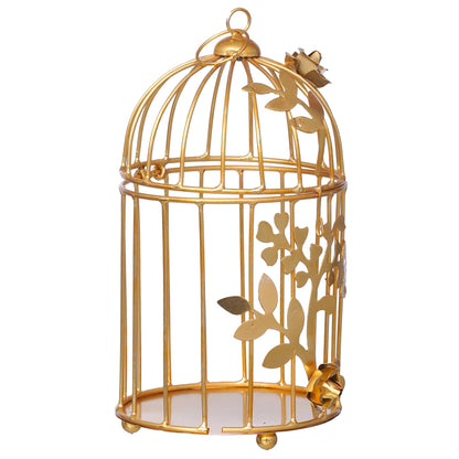 Webelkart Gold Colour Metal Iron Bird Cage tealight Candle holder with Flower Vine- Diwali Candle Holder- Diwali Decorations items For Home Decor