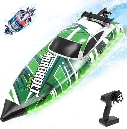 Brushless RC Boat - Remote Control Boats for Adults with LED Lights Racing Boats for Pool&ampLakes2.4GHz RC High Speeding Summer Water Toy (Green)