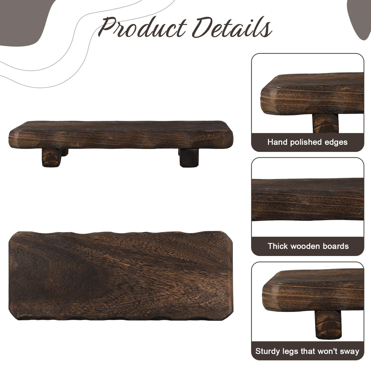 Briwooody 22 x 9 Inch Large Decorative Found Wood Board Farmhouse Wood Riser Pedestal Stand for Kitchen Bathroom Counter, Rustic Wooden Board for Plant, Jewelry, Vanity, Candle