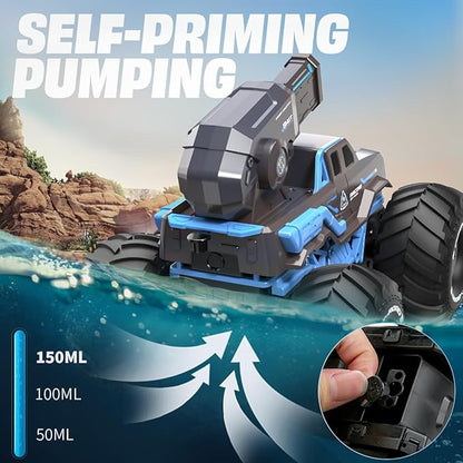 BEZGAR 1:16 Monster Truck Toys Remote Control Car Amphibious RC Cars Pickup Boat with Shooting Water Gun - 4WD Waterproof All-terrian Off-Road Vehicles Gifts for Kids Boys Age 6-12