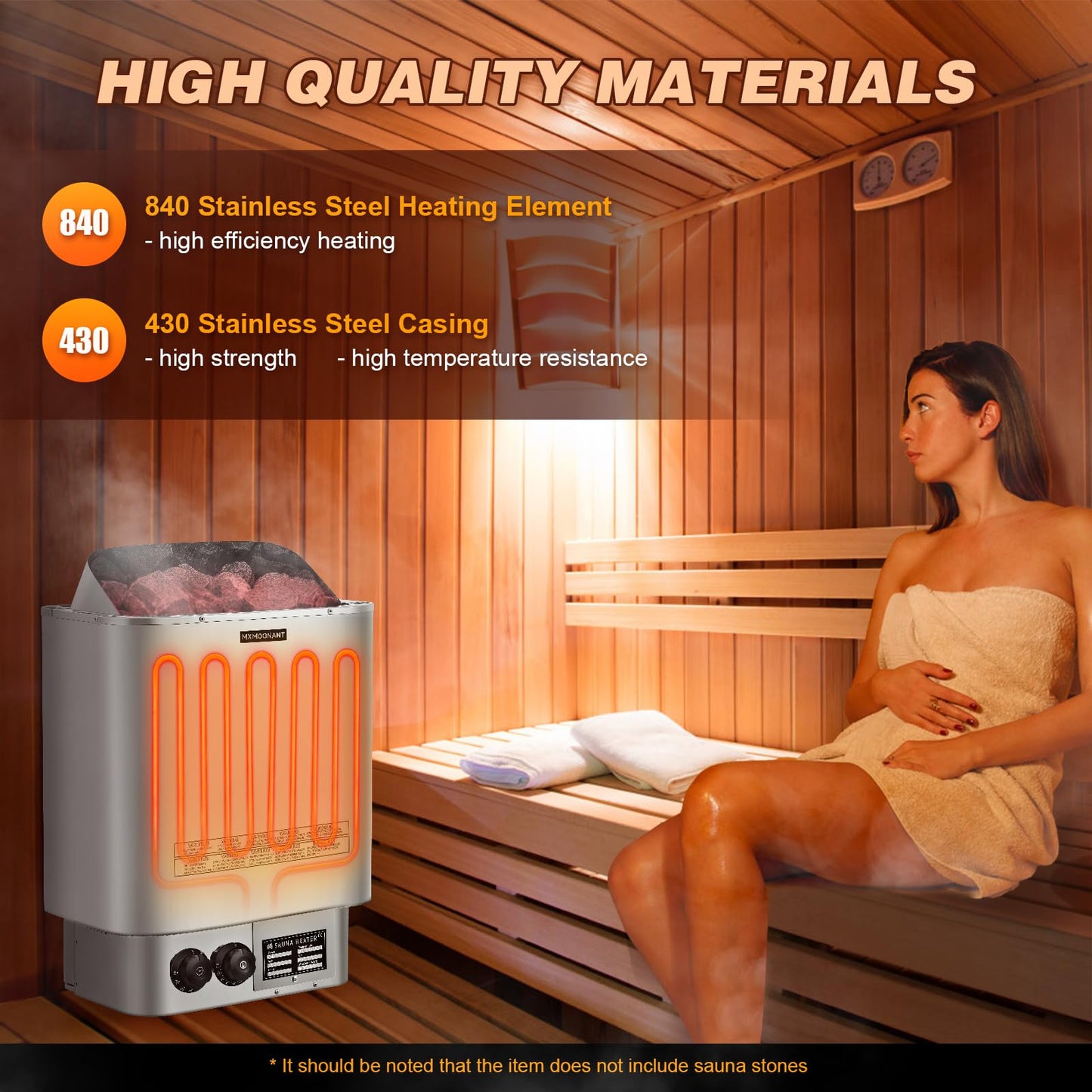 Mxmoonant Sauna Heater, 6KW 220V Electric Sauna Heaters Stove Dry Steam Sauna Bath for Home Hotel Spa Max. 300 Cu.ft with Sauna Hygrothermograph