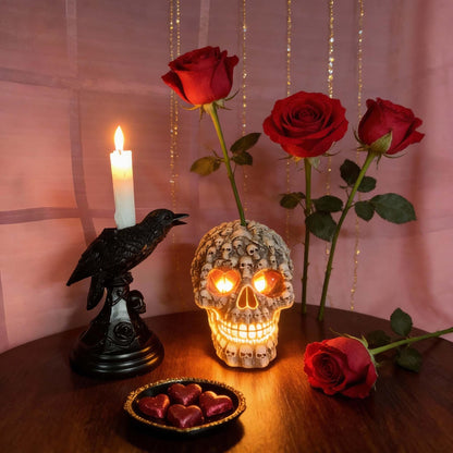 Gothic Decor Halloween Raven Candle Holder Crow Statue – Witchy Occult Home Décor,Skull Spooky Tabletop Furniture(Raven)