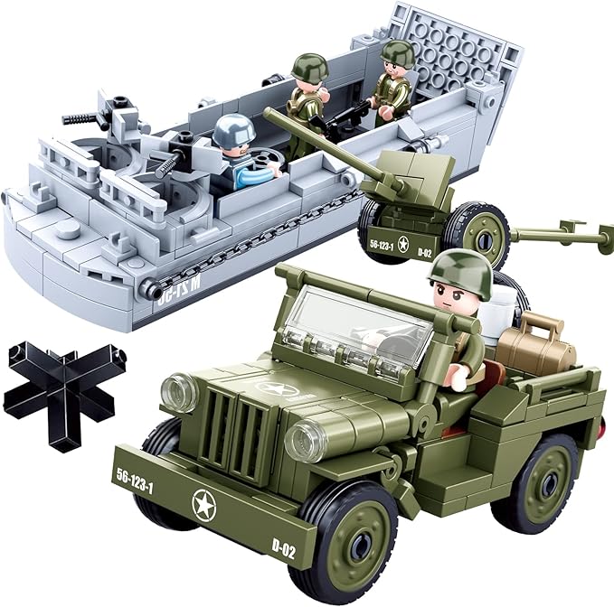 World War 2 Landing Craft Building Toys WW2 Military Vehicle Brick Set WWII Army Warship Boat Model Block with 4 Soldiers Figures (325 Pieces)