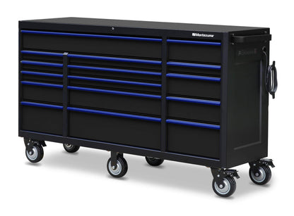 Montezuma Tool Box - 72" x 20" 16 Drawer Rolling Tool Cabinet with Multiple Power Outlets & Black Powder Coat Finish - M722016TC