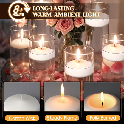 GINITIRI 3 inch White Floating Candles, 48 Pack Unscented Floating Candle,8-9 Hours Burning Floating Candles for Centerpieces, 3“ Water Candles for Cylinder Vases, Wedding, Party