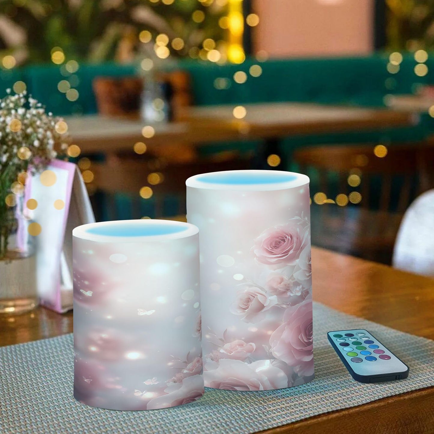 ALAZA 3D Pink Roses Flickering Flameless Candles Battery Operated with Remote Timer,Tea Light Candles LED Pillar Votive Candles Set of 2 for Outdoor Indoor Decorations