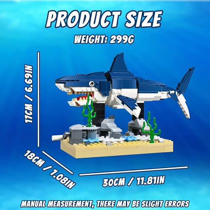 Shark Building Block Set with Rotating Display Stand Swimming Ocean Animal Model Compatible with Lego 630 Accessory Creative Home Decor Easter Birthday Gift for Adults Teens Kids 4+ 369Pcs