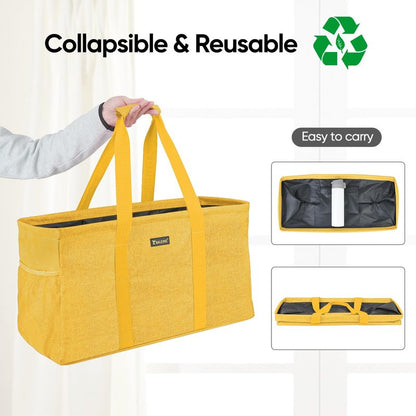 BALEINE Extra Large Utility Tote Bag with Reinforced Wire Frame, Reusable Grocery Bag for Shopping, Picnic (Yellow, 22''x12''x10'')