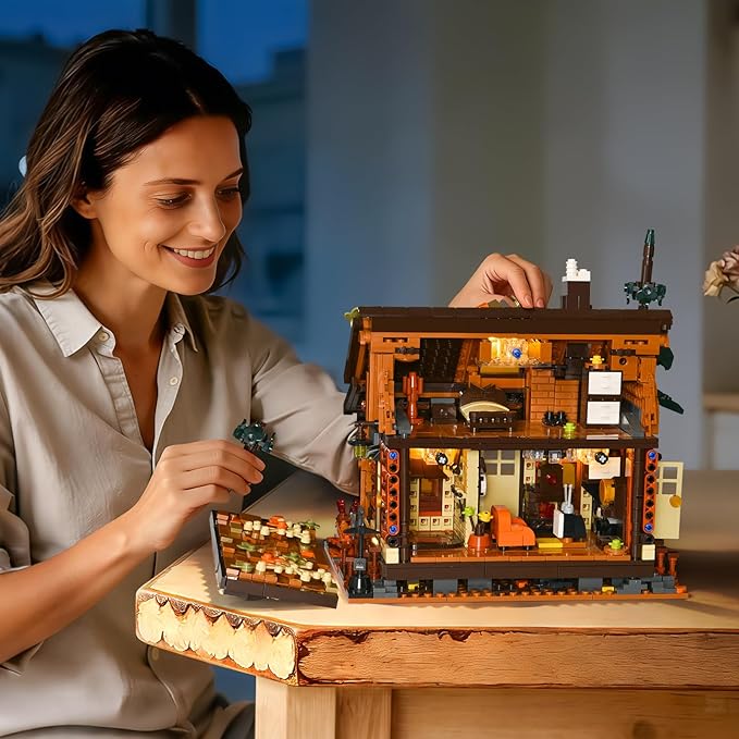 Wood Cabin Building Blocks Set for AdultsForest Wooden House Building Toys with LightLog Cabin Construction KitsHome Decor Gifts for Adults and Teen 14+(1969Pcs)