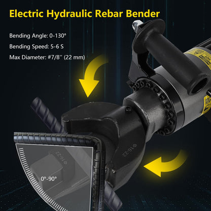 Electric Hydraulic Rebar Bender Tool,1200W 110V, Bending up to 7/8 in #7 22 mm Rebar, Bending Angle0-130°, Hand Held Bender Machine for Rod Steel Bar (1200W NRB-22)