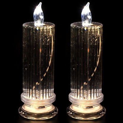 Beavorty 2pcs Electronic Candle Light Electric Candle Stick Artificial Candlestick Long Burning Taper Candle Glitter lamp Memorial Candles Flameless Candle Light Window Plastic Romantic