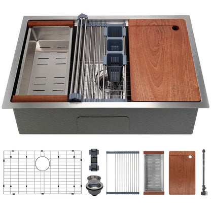 Cozzivita 32in Undermount Workstations Kitchen Sinks - 11 Gauge Stainless Steel Sink 10inch Deep Worktation Sink with Cutting Board and Accessories
