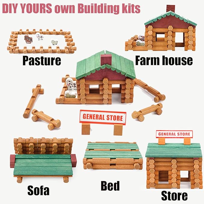 Joqutoys 170 PCS Classic Building Log Toys Wood Logs Set Set for Boy Creative Construction Educational Gift for Kids Ages 3+