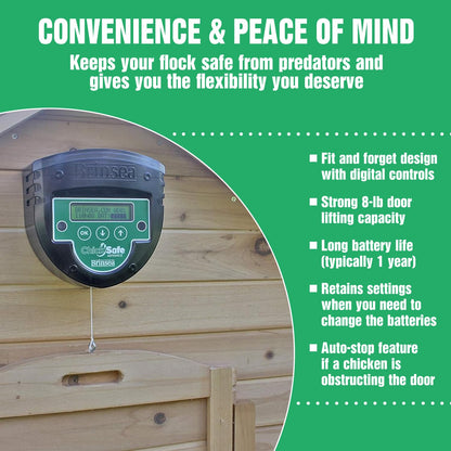Brinsea ChickSafe Advance Automatic Chicken Coop Door Opener for Vertical Sliding or Hinged Hen House Doors with Programmable Timer, Digital Display, 8 lb. Lift Capacity
